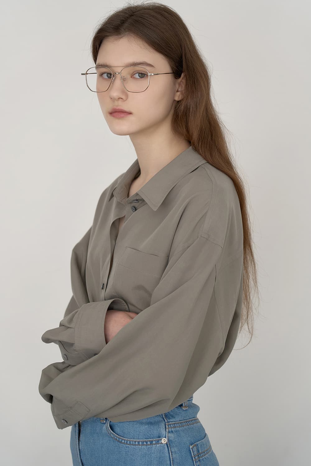 Lyocell-blend fluid shirt M/khaki [N6PSBL05]