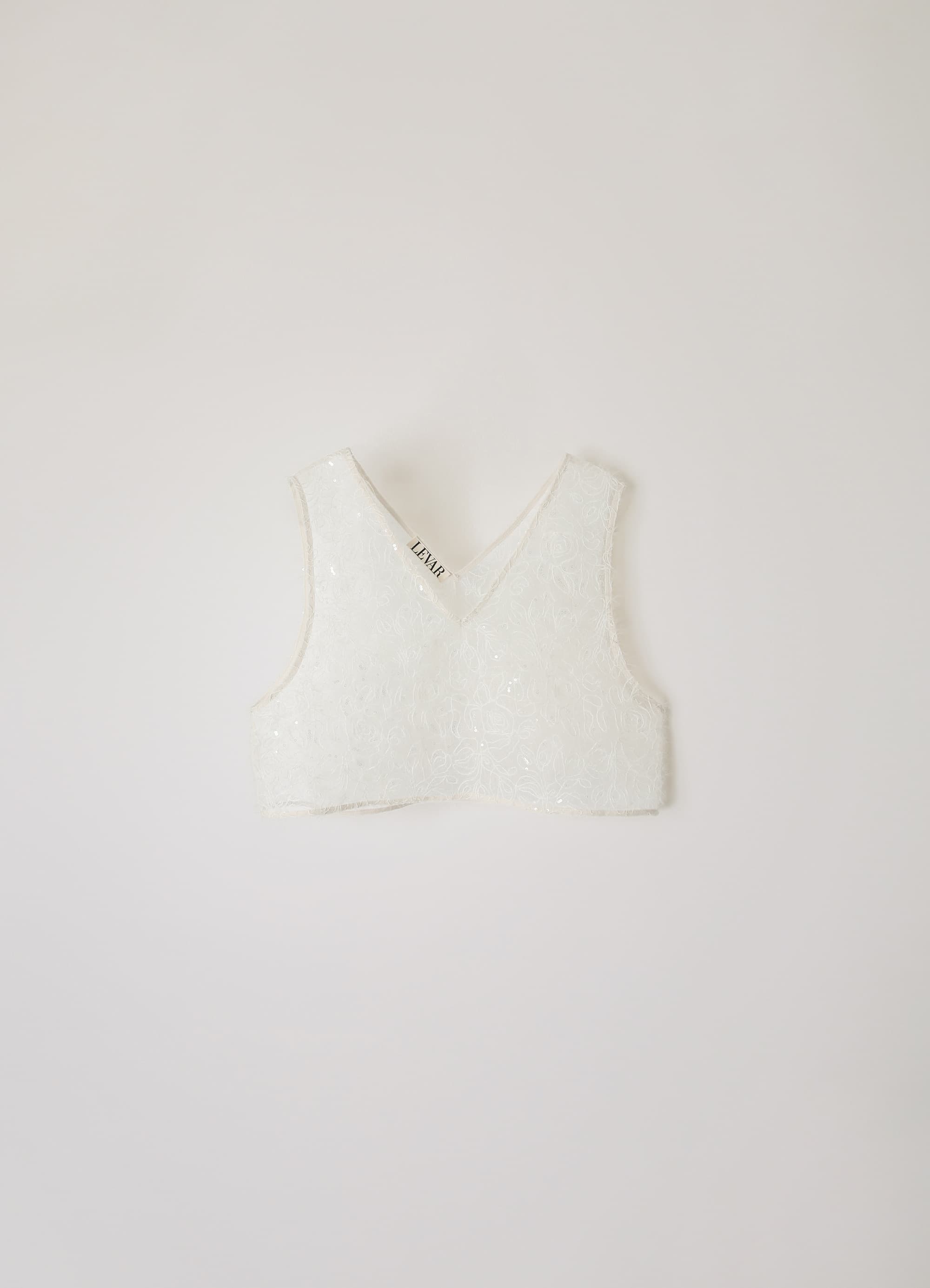 Floral Fuzzy Lace Vest - Cream