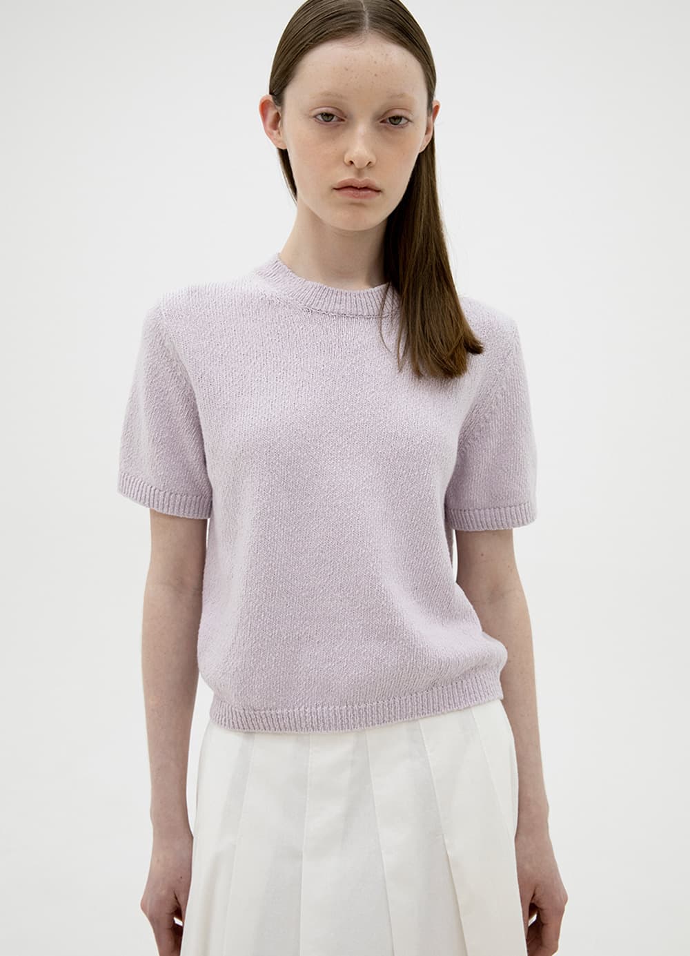 Half-Sleeve Boucle Knit Top - Lilac