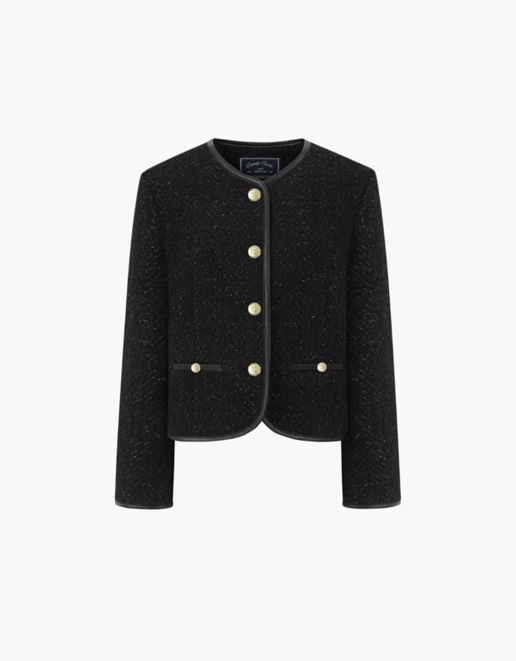 no collar leather piping jacket - black