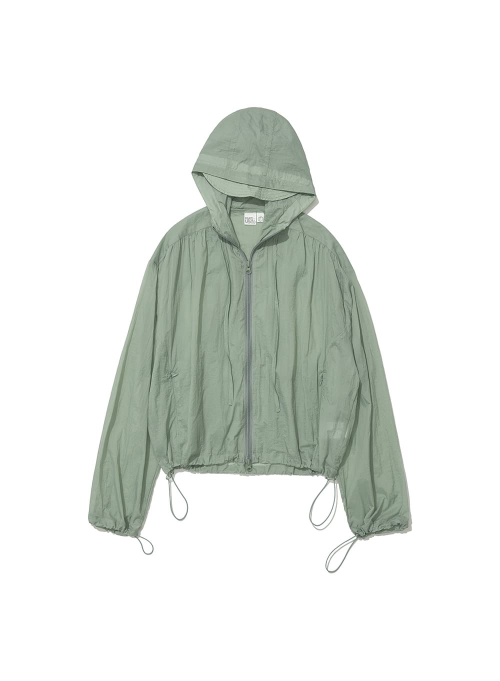 SHEER SHIRRING HOODIE JACKET_MINT GREY
