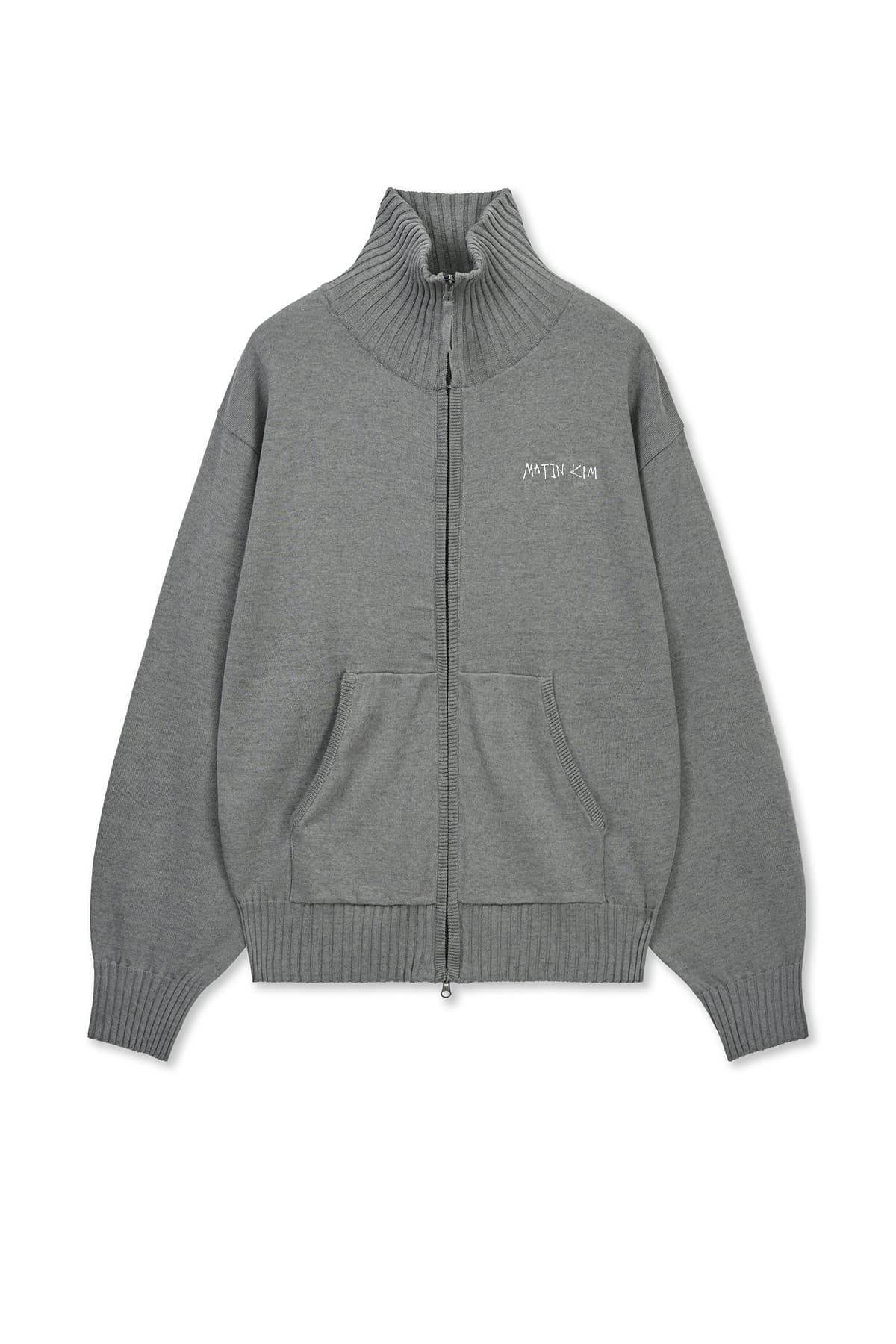 HIGH NECK EMBROIDERED LOGO ZIP UP FOR MEN IN GREY