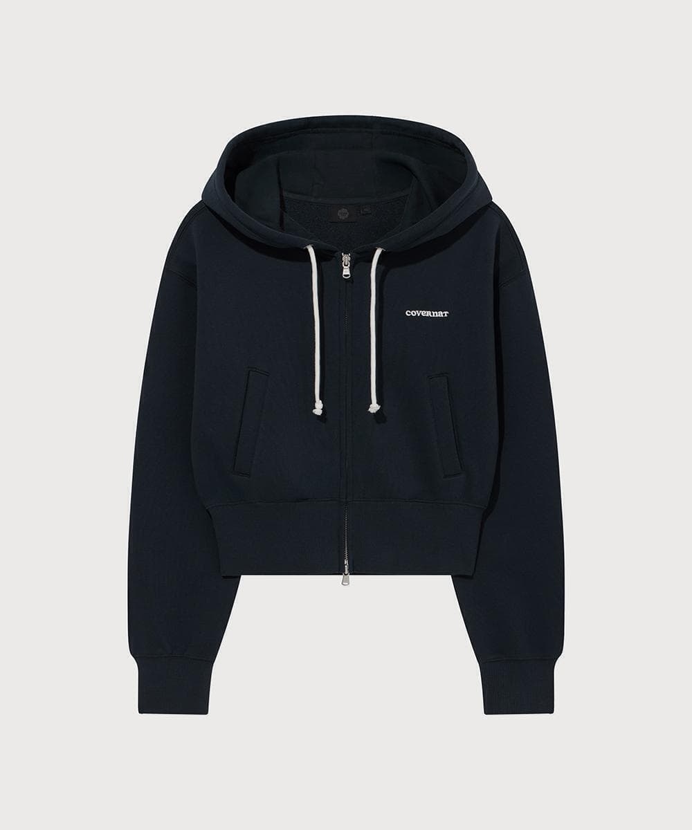 우먼 리본 크롭 후드집업 Navy