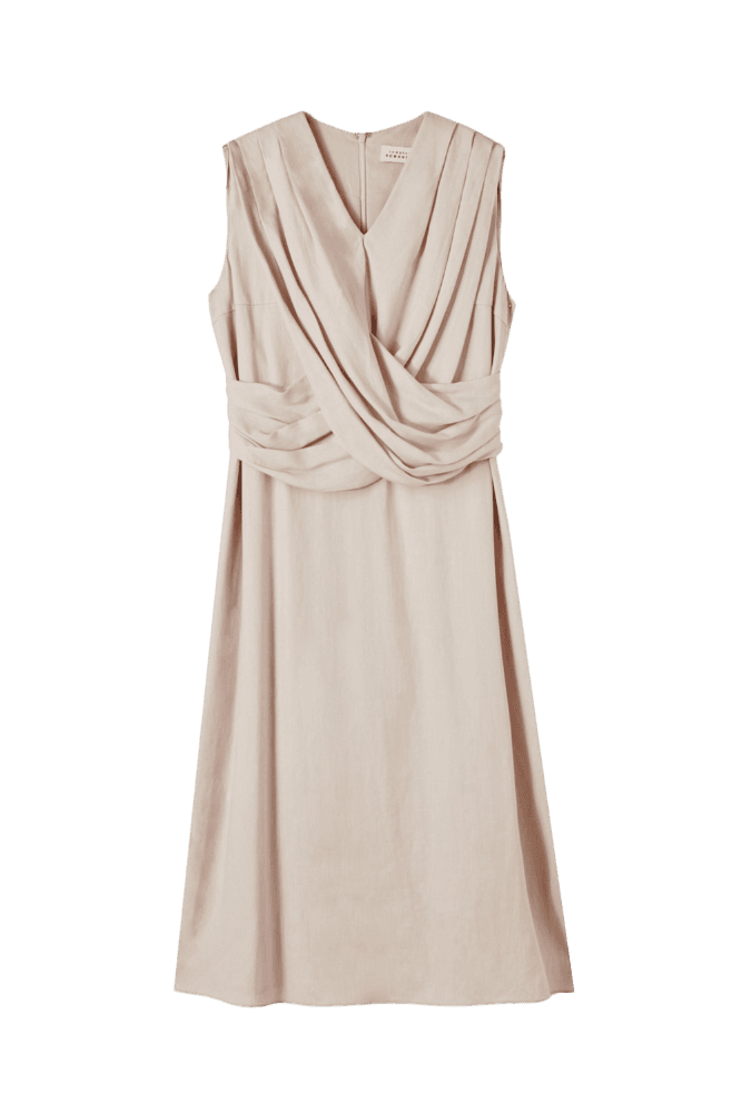 Wrap Shrring Dress (Beige)