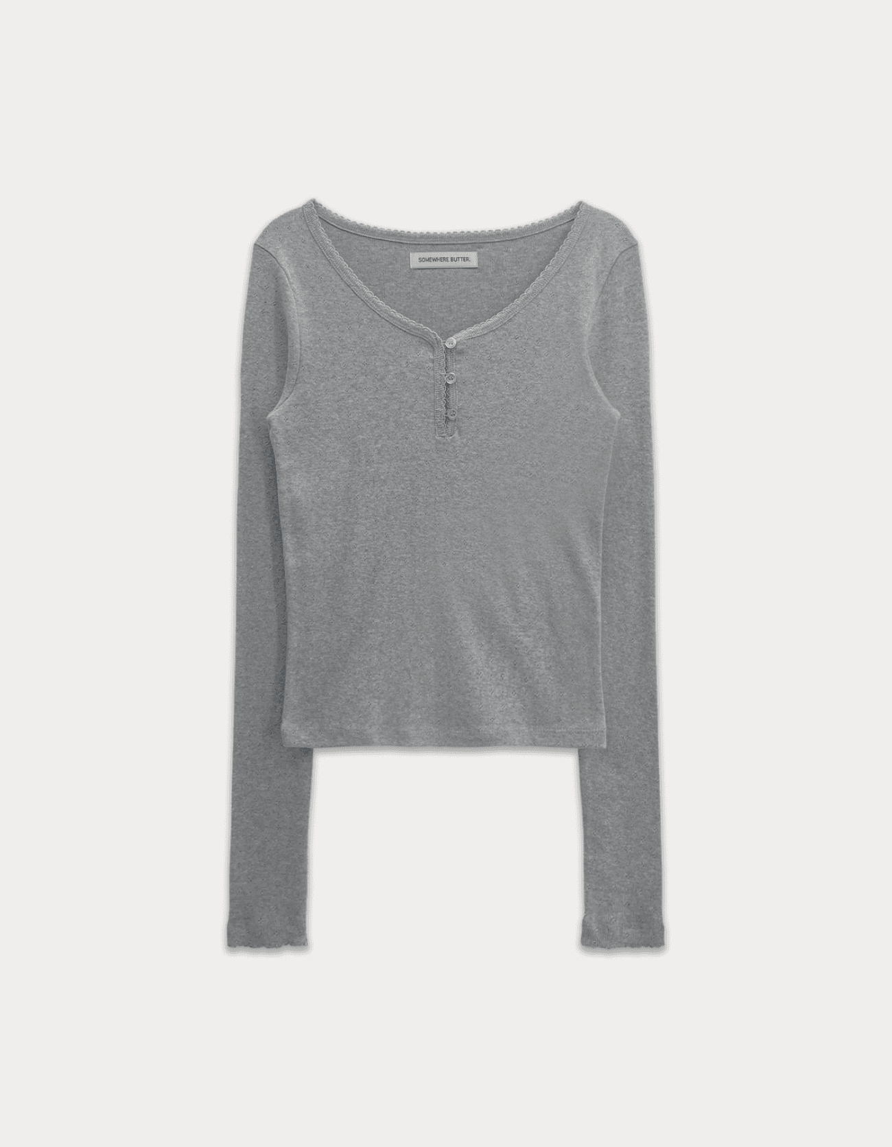 Lace Button Long Top - Grey