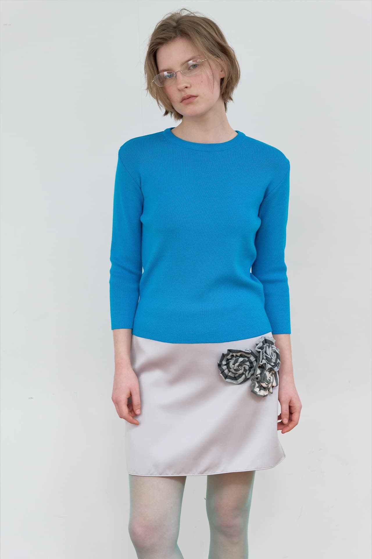 BASIC 3/4 SLEEVE KNIT_BLUE
