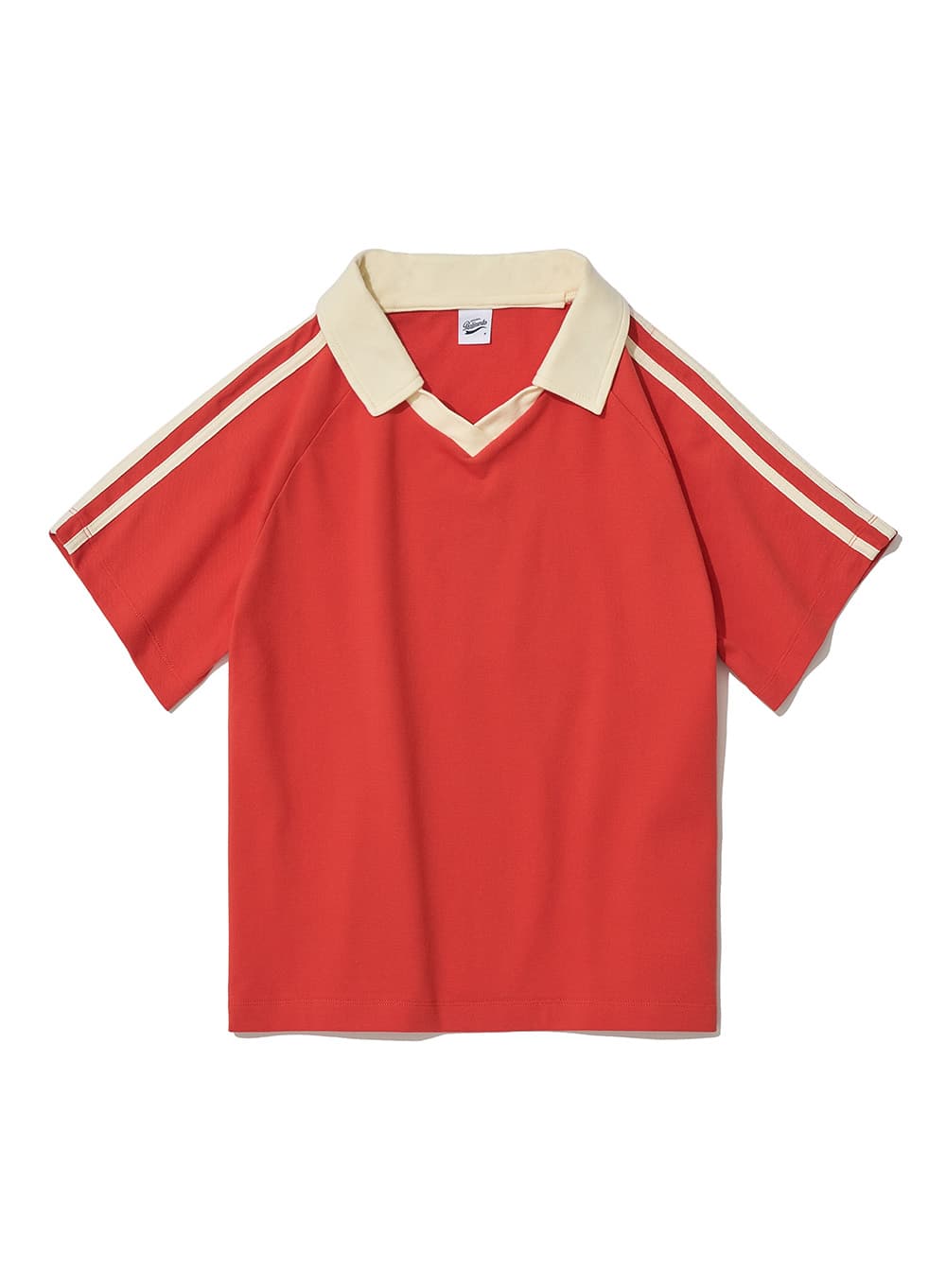 V-NECK STRIPE PIQUE SHORT SLEEVE TEE_RED