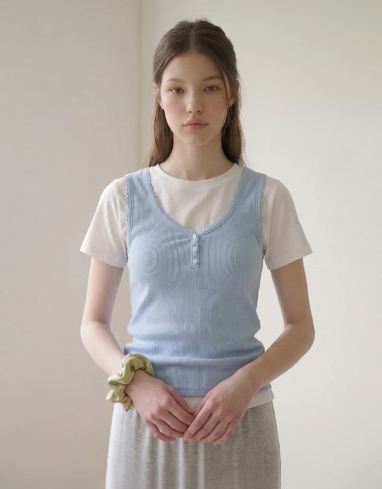 pincoat henley neck sleeveless - blue