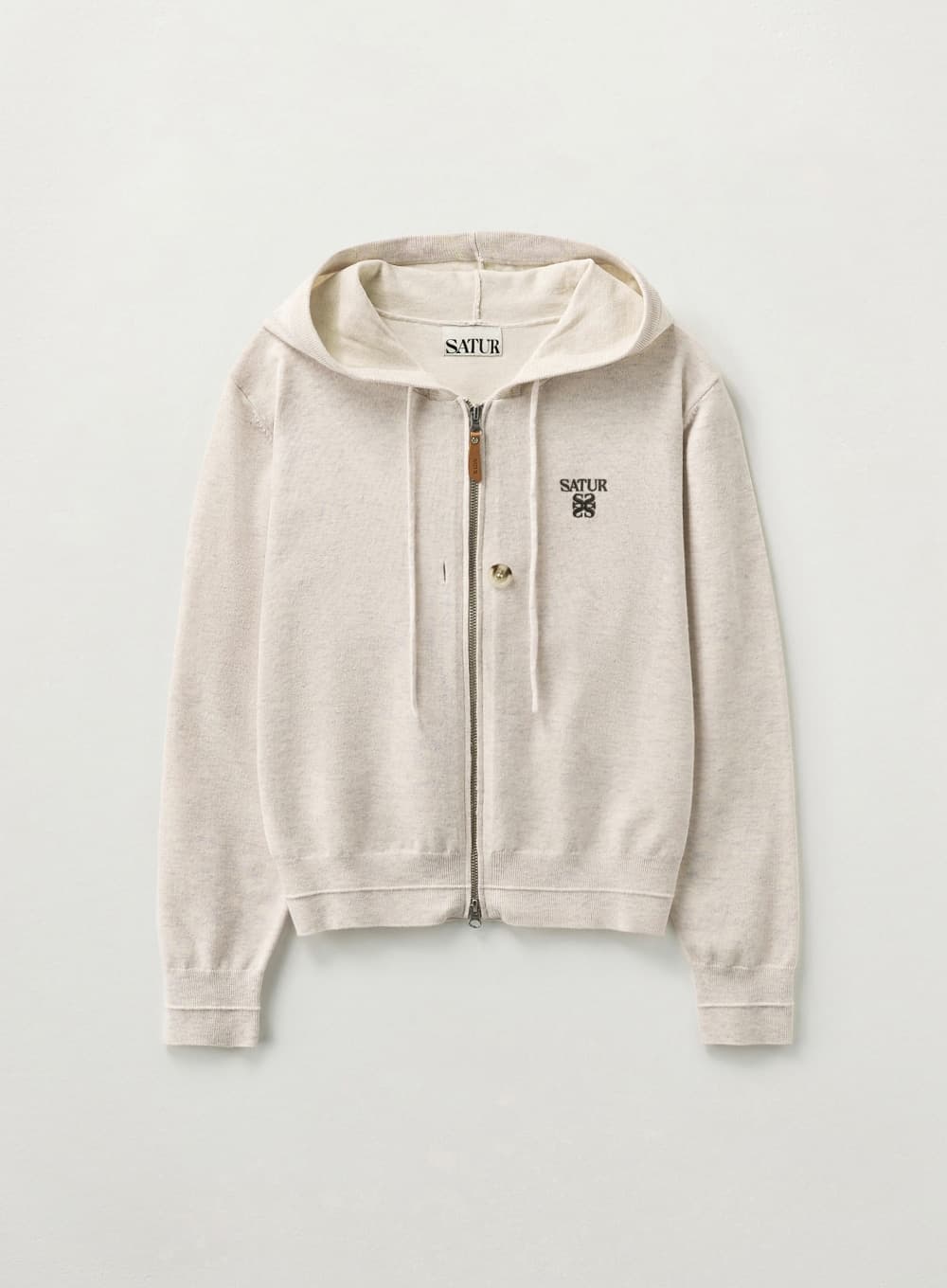 (W) Classic Knit Hood Zip-up - Oatmeal