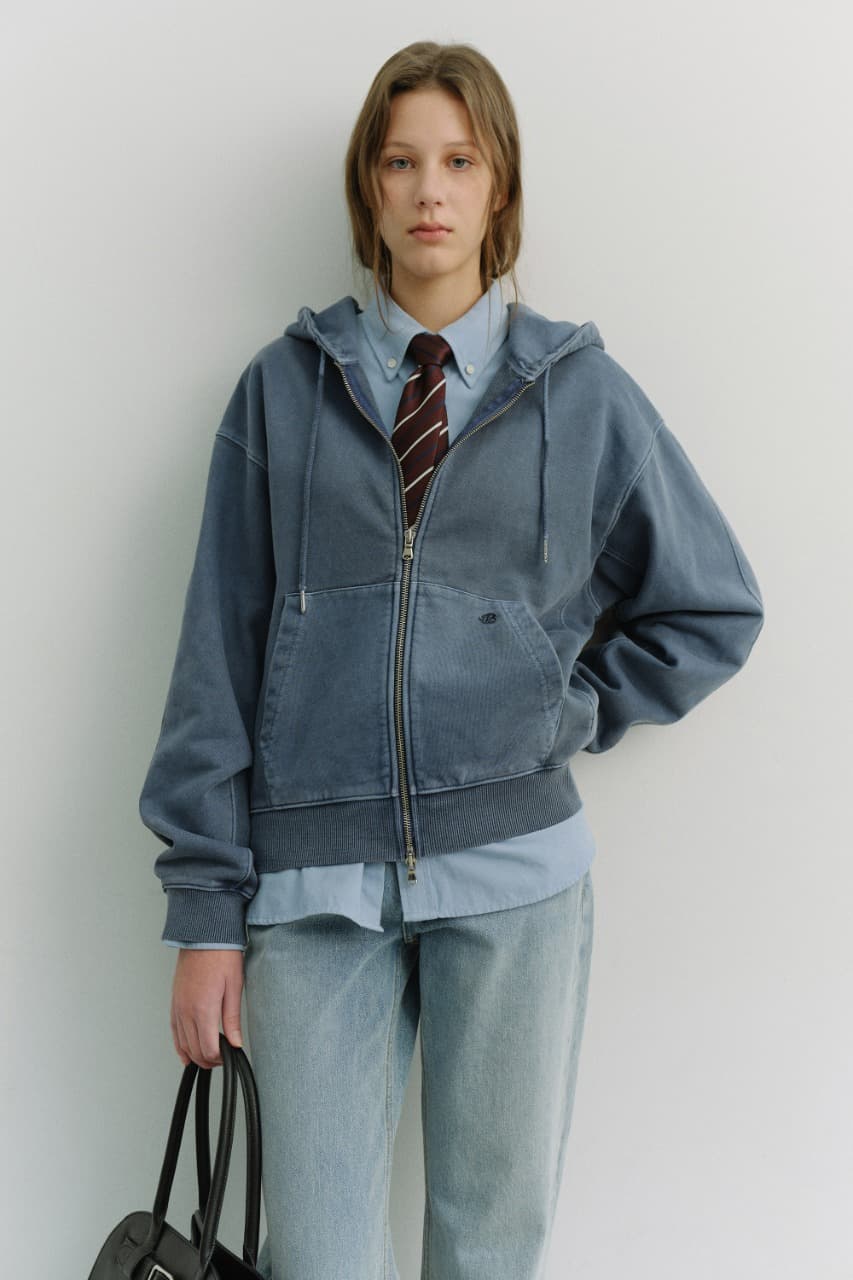 UNISEX GARMENT DYED ZIP-UP HOODIE NAVY_UDTS6A114N2