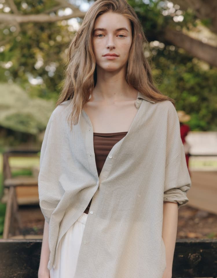cloud oversized stripe shirts - beige