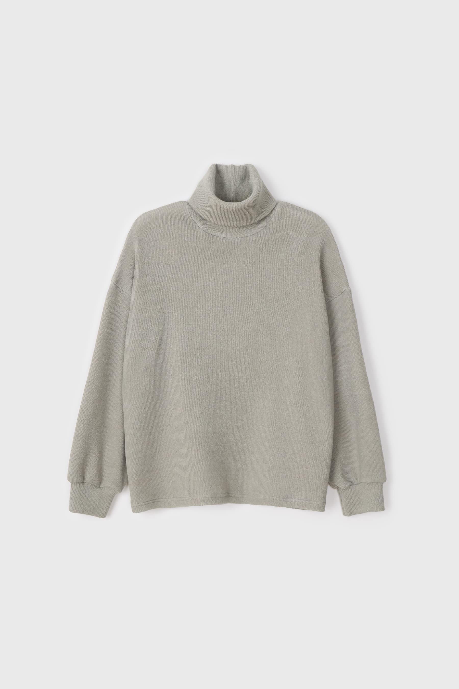 Ribbed Loose Turtle Neck T-Shirt (Light Grey)