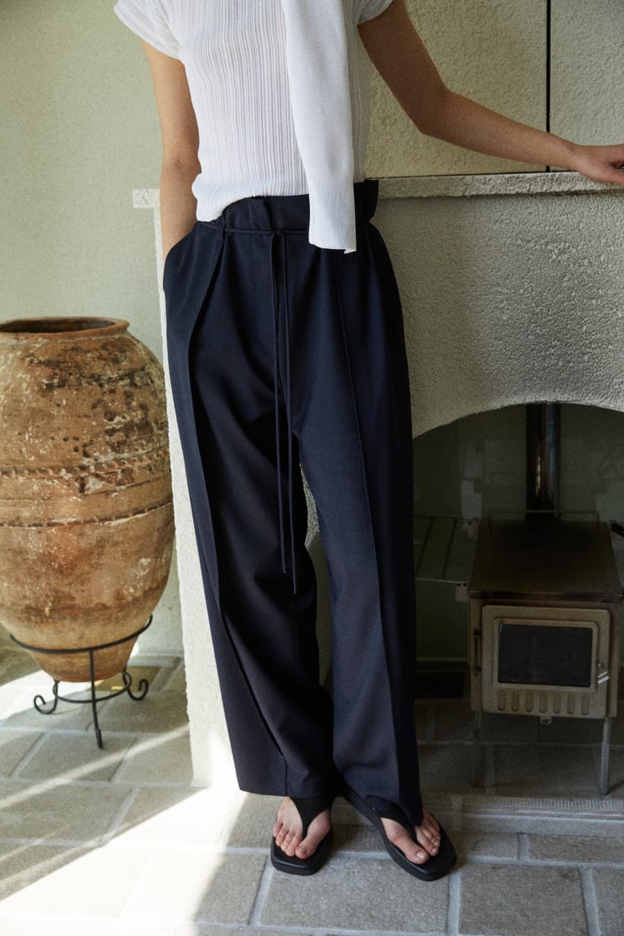 26 WAIST STRING WIDE PANTS [NAVY]