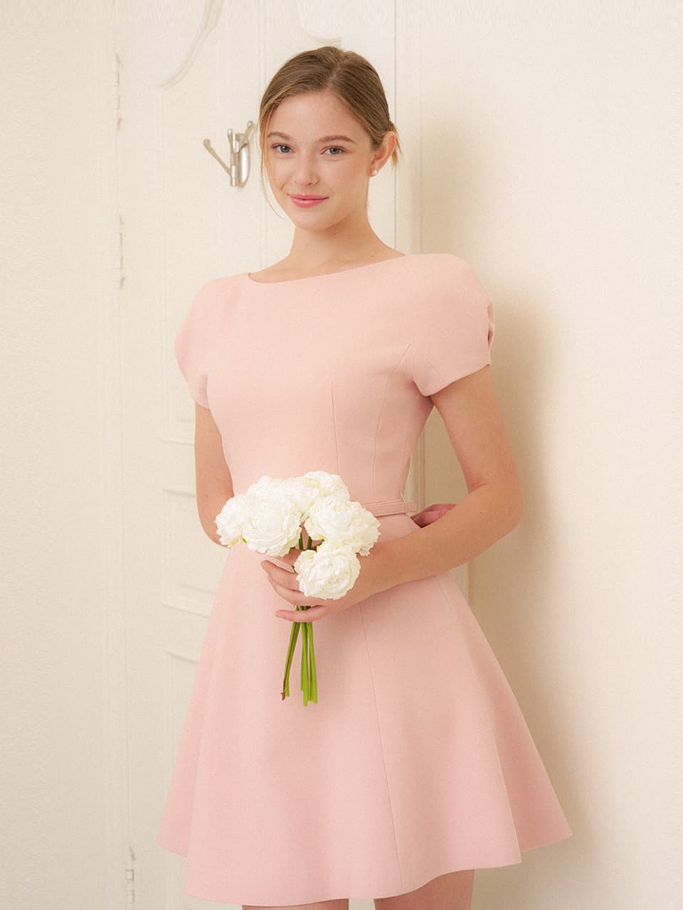 Cap-Sleeve Flare Mini Dress / Pink(2color)