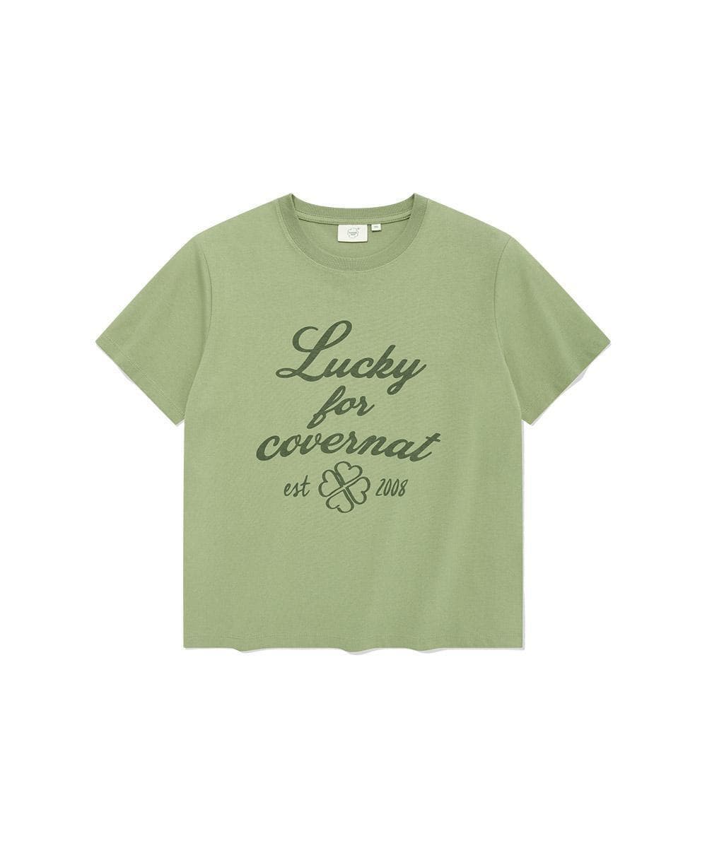 우먼 클로버 레터링 티셔츠 Sage Green