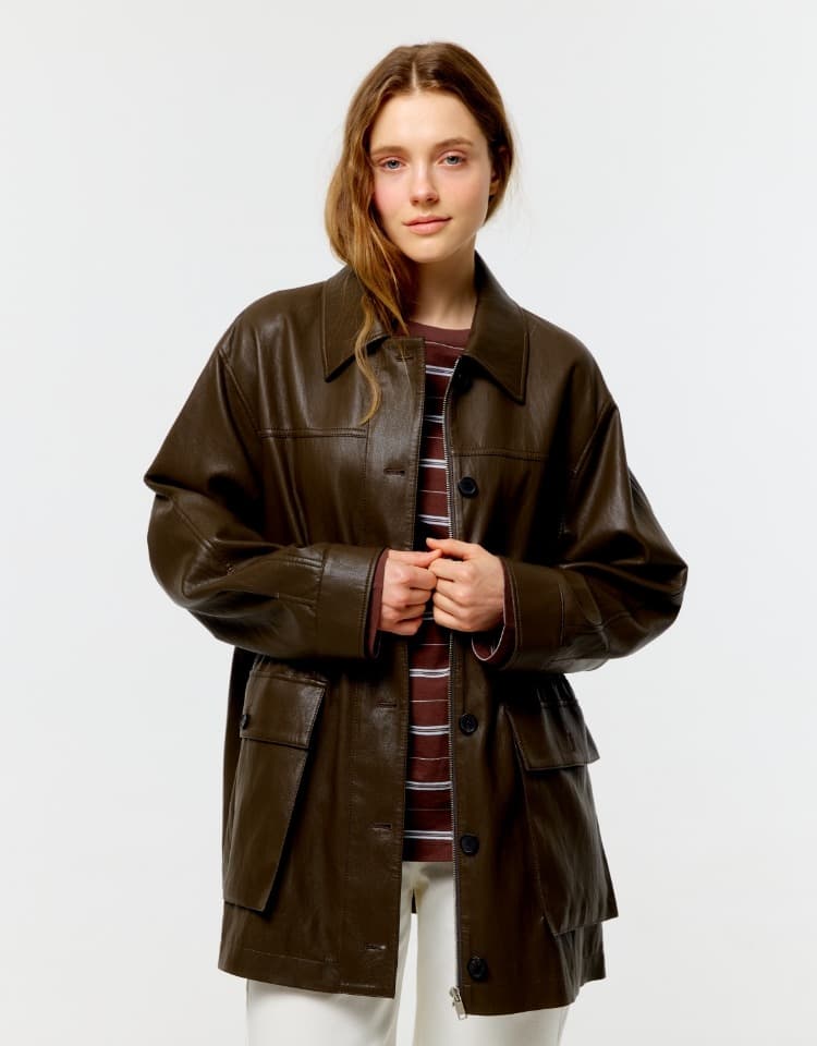 leather utility jacket - brown