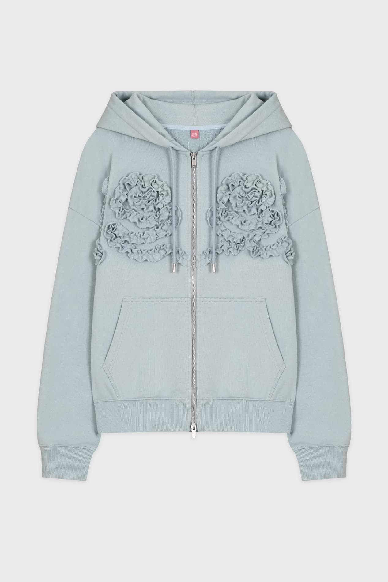 Rose Frill Oversized-Fit Hooded Zip-Up (Blue)