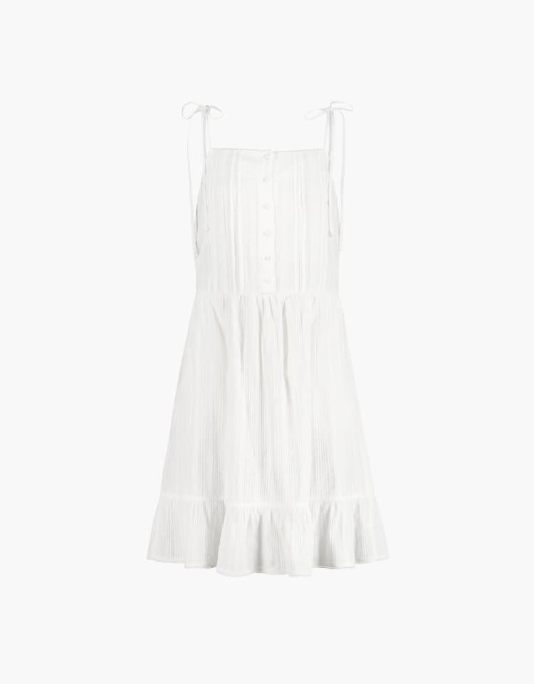 pintuck sleeveless midi one-piece - white
