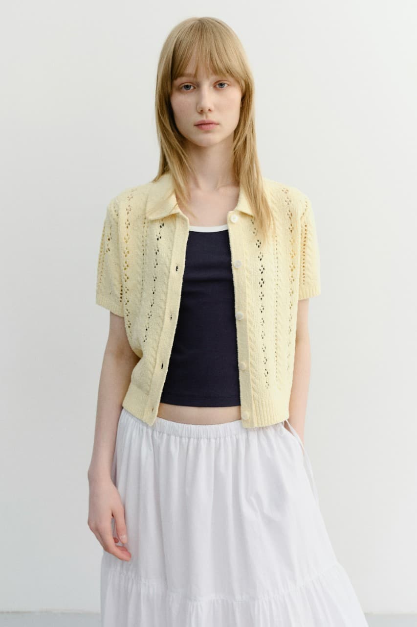 COLLARED HALF SLEEVE CARDIGAN BUTTER_UDSW6B223Y1