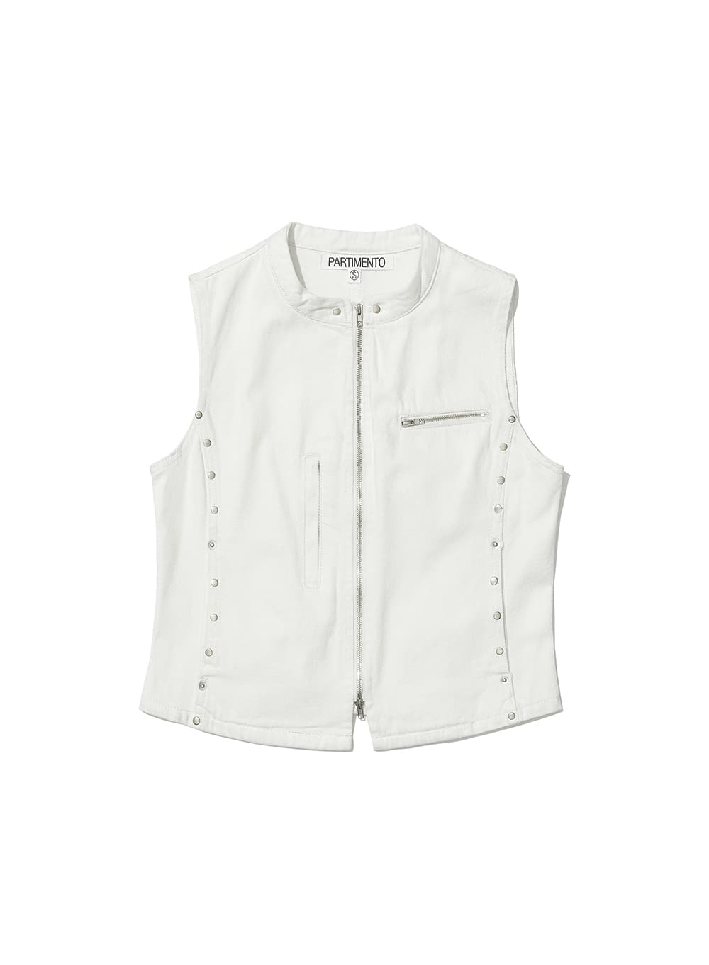 STUDED ZIP-UP DENIM JACKET_WHITE