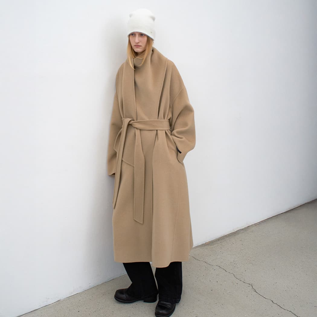 (CT-1459)DRAPE SCARF WOOL HANDMADE COAT S