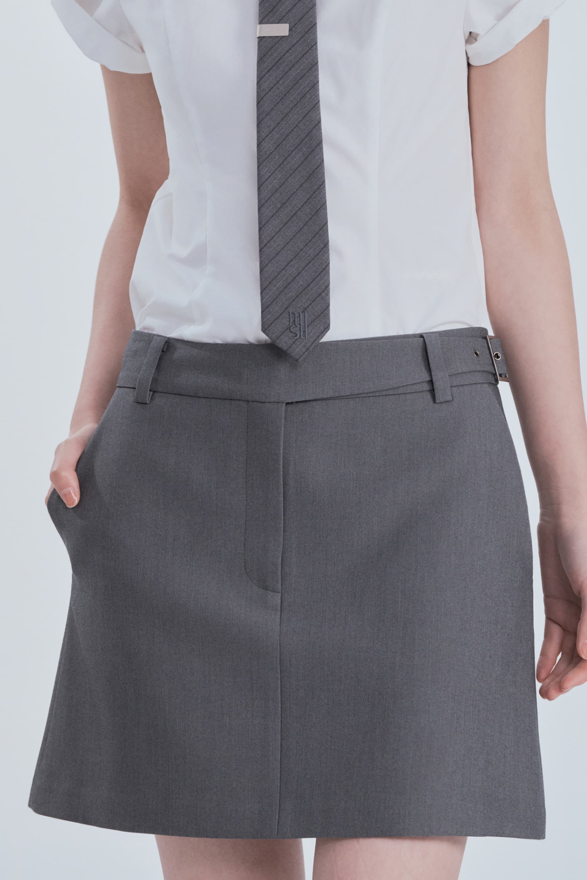 Mila Waist A-Line Skirt - Grey
