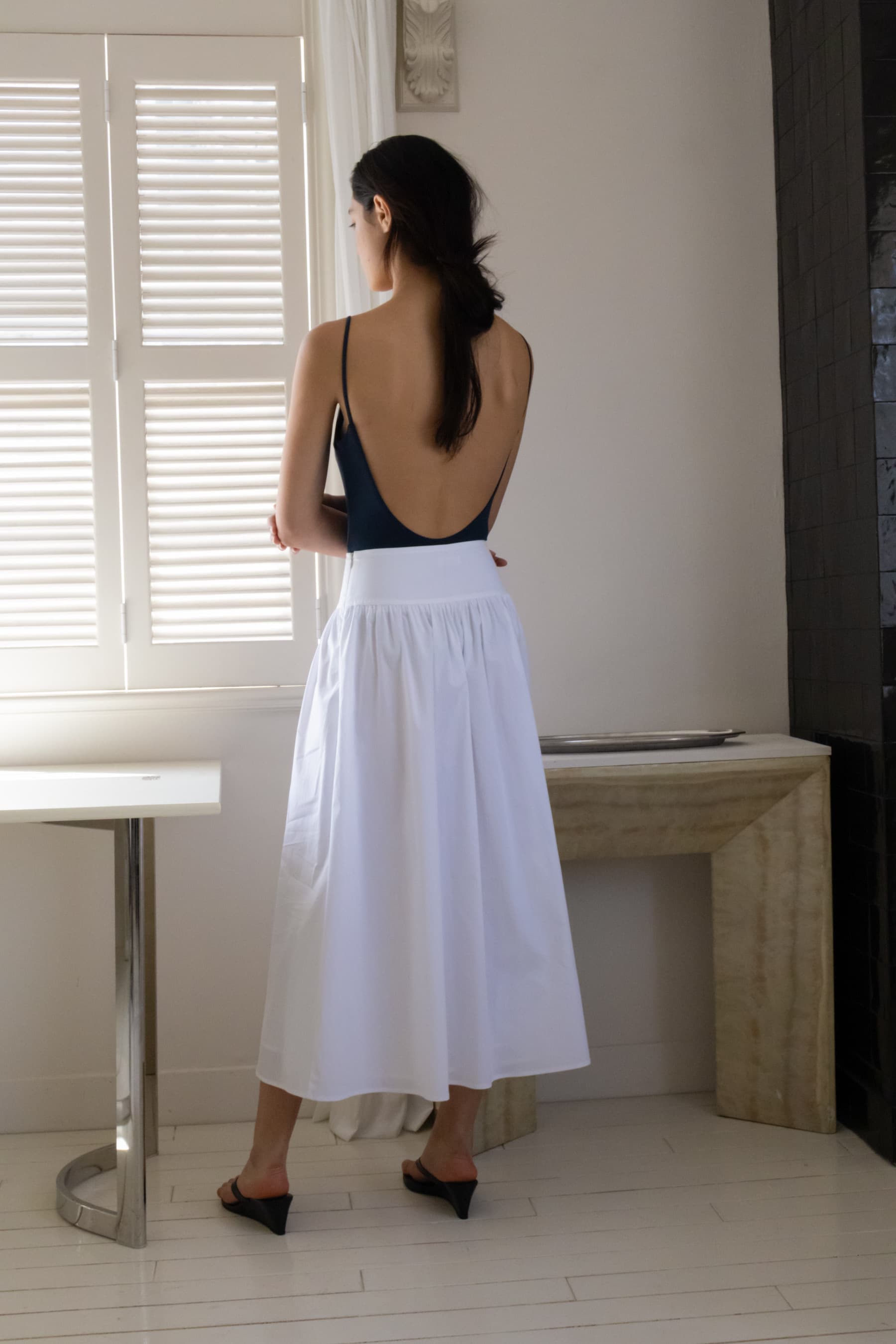 Shirring Maxi Skirt (White)