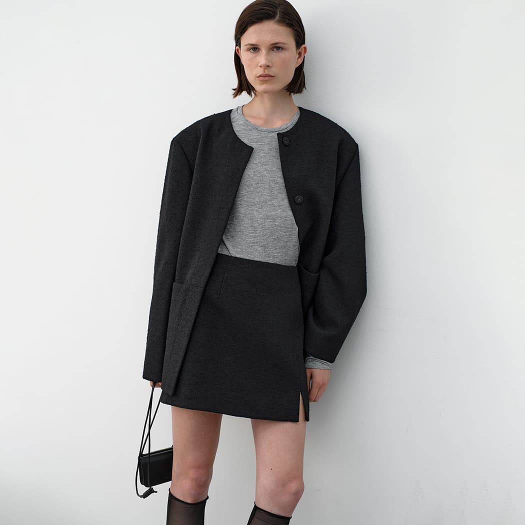(SK-5049)SLIT TWEED SET-UP MINI SKIRT
