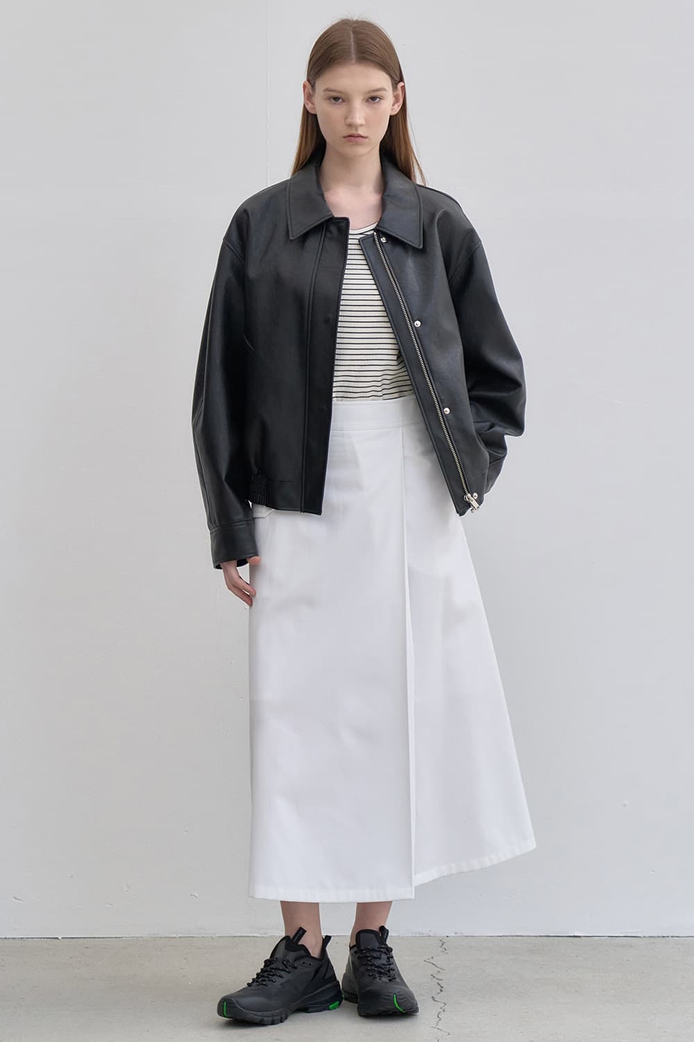 Unbalanced full skirt White [N6SSK02]