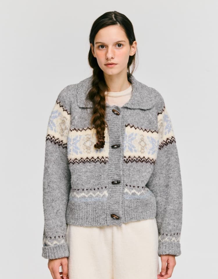 snowflake jacquard knit cardigan - grey