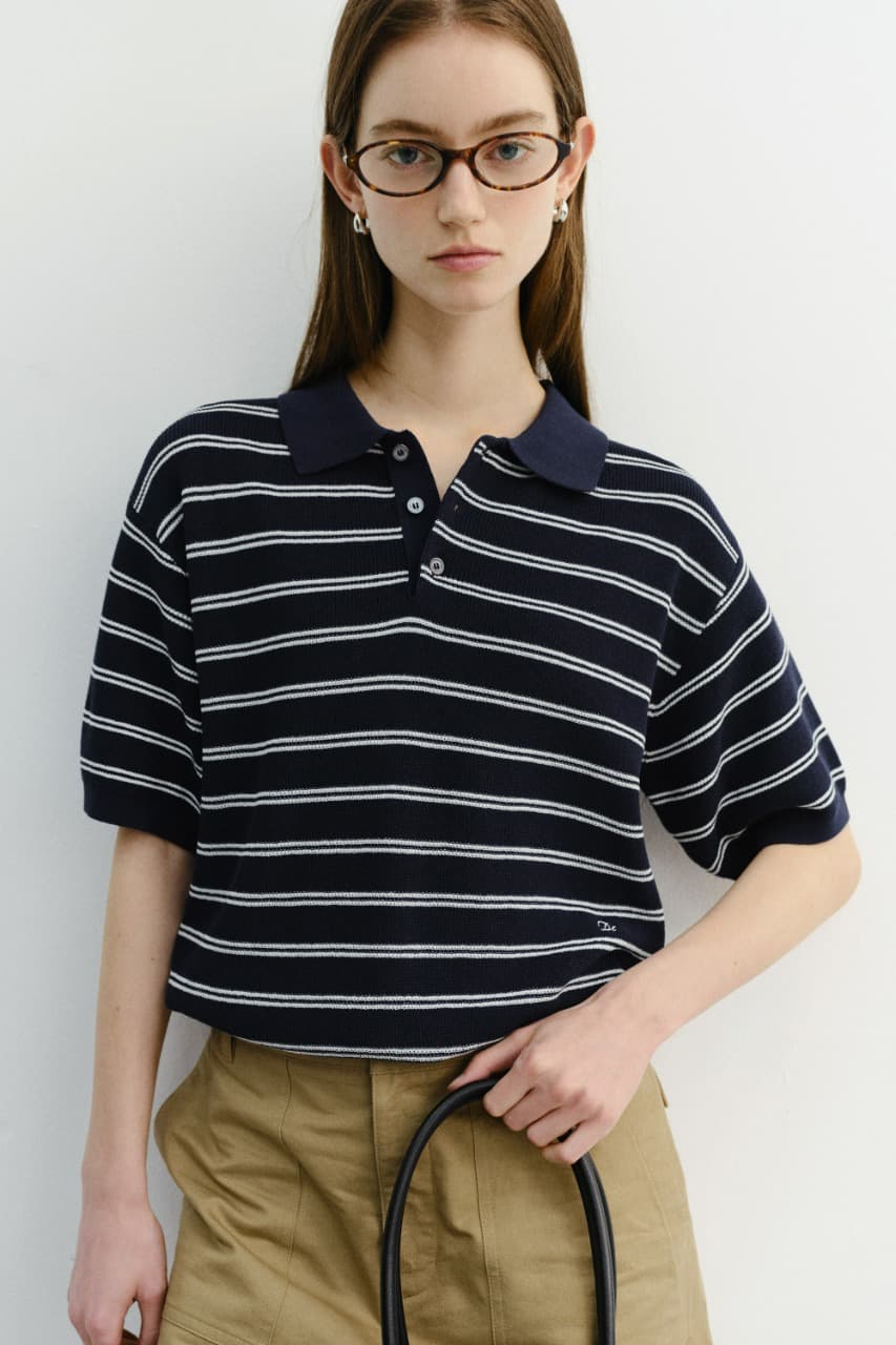 UNISEX SOFT STRIPED POLO KNIT NAVY_UDSW6B121N2