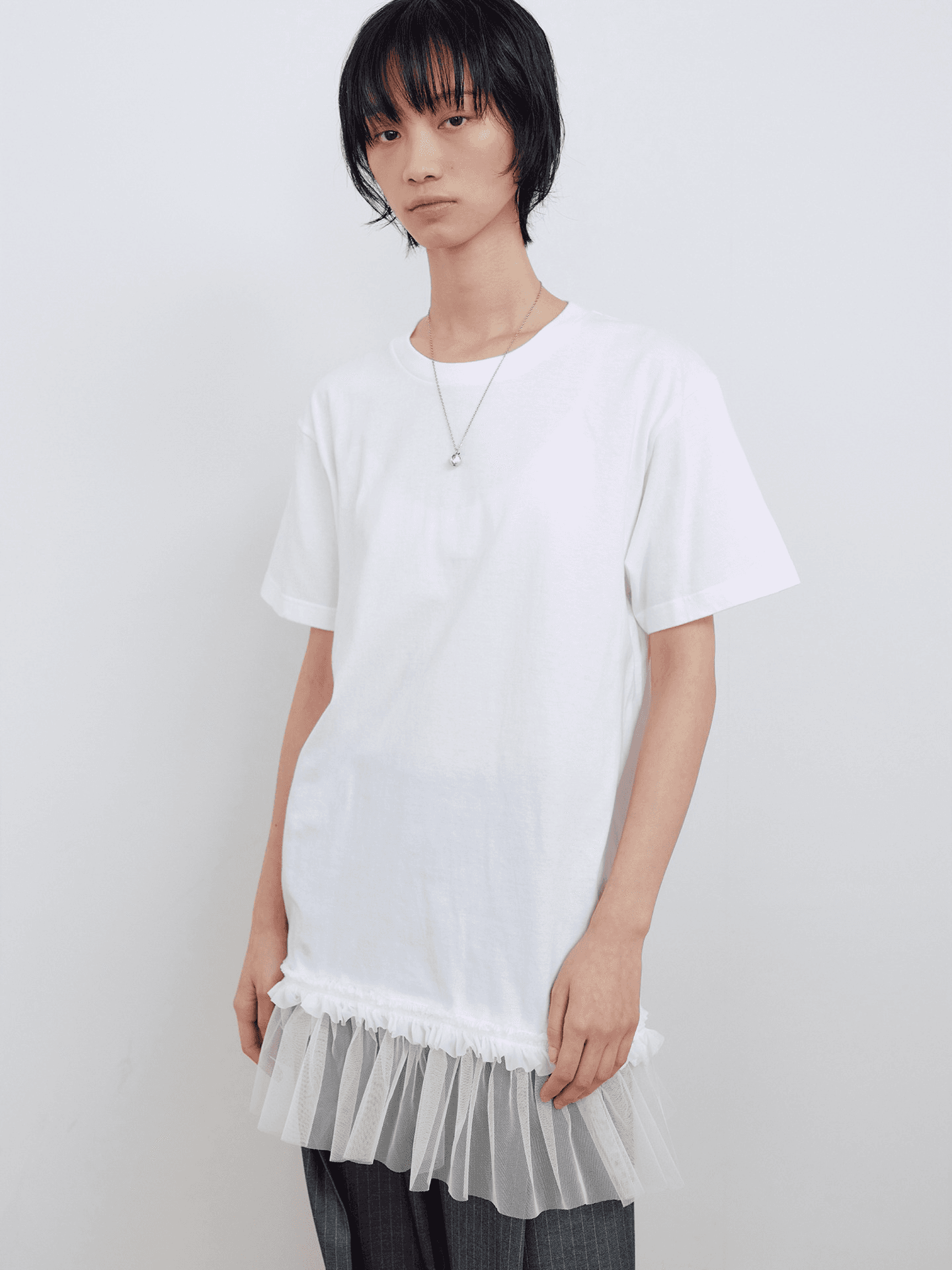 SHIRRING DETAIL T-SHIRT_WHITE