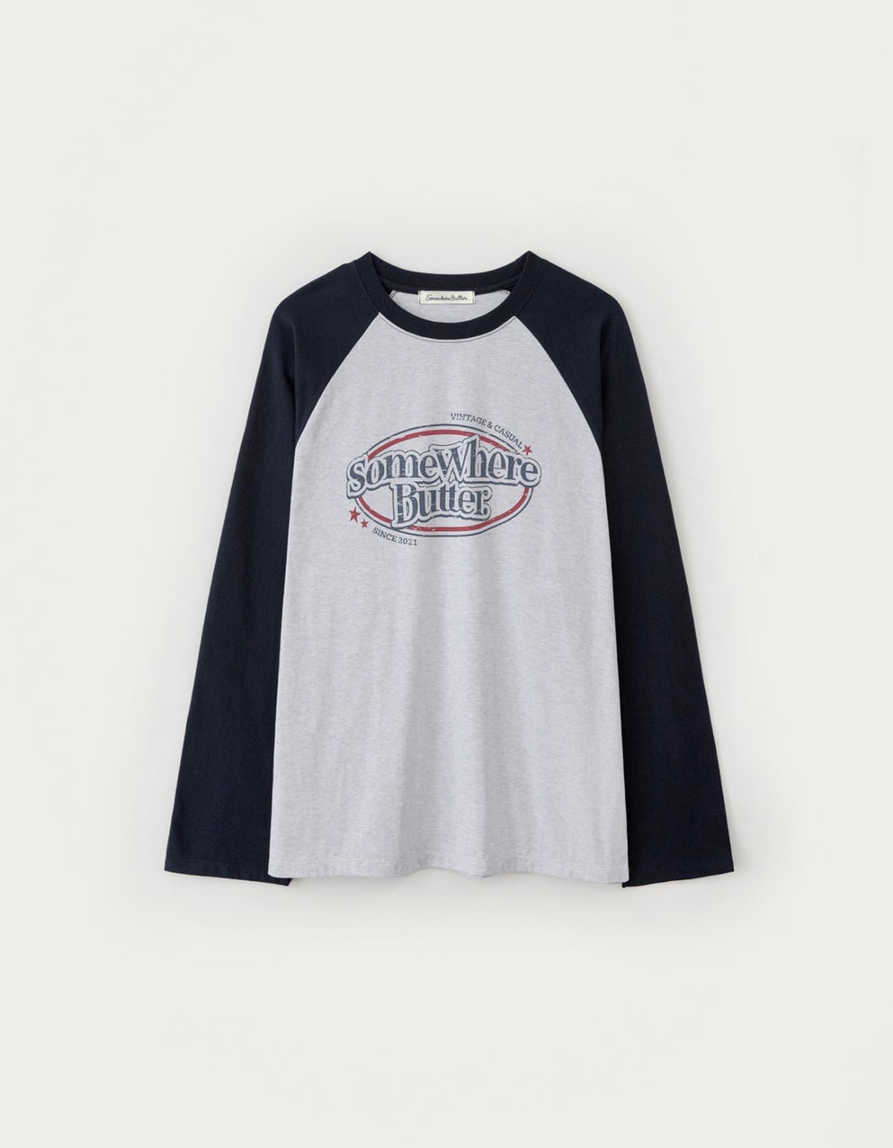Wave Logo Raglan Long Top - White Melange(Navy)
