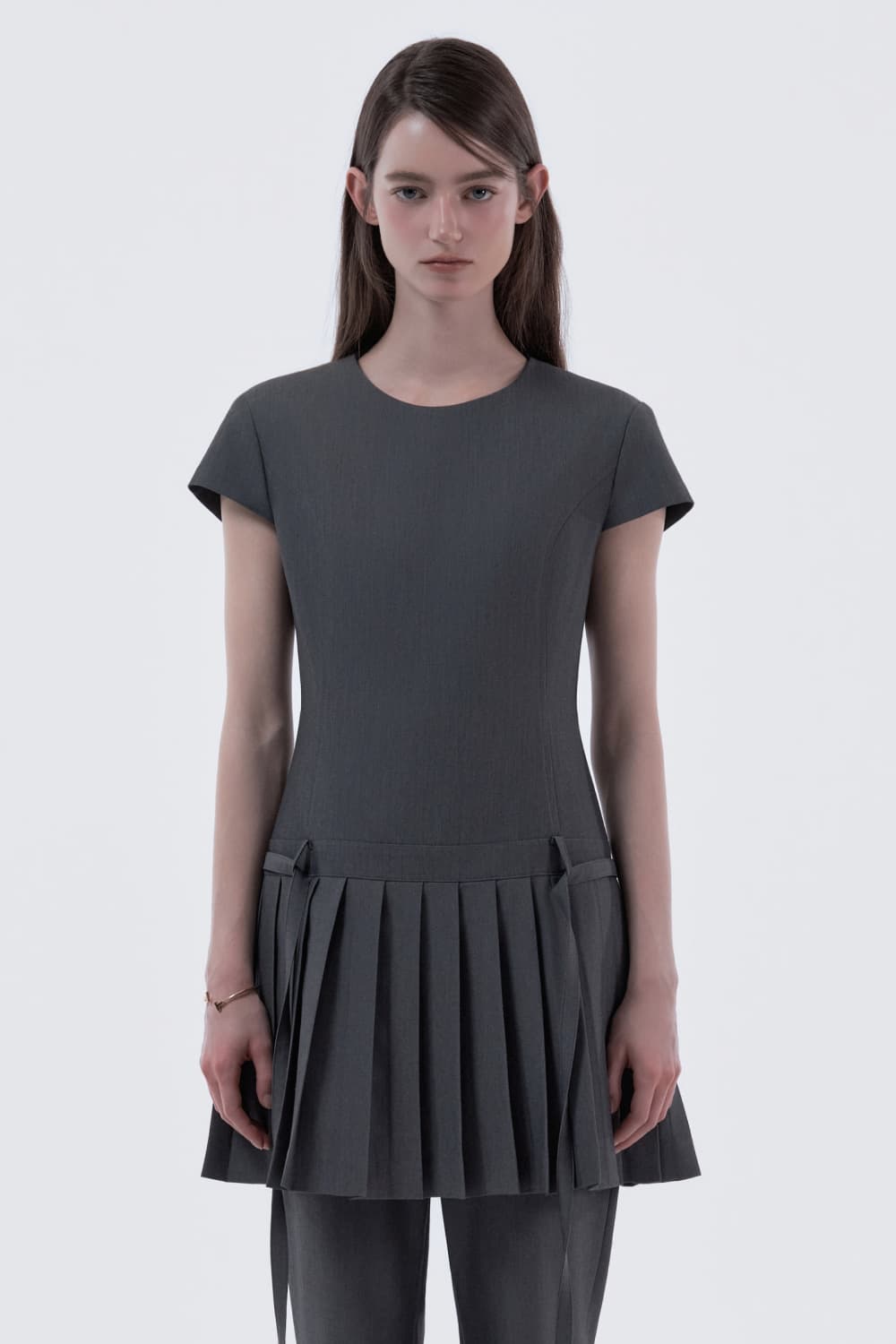 Back Bow Pleated Dress Top - Grey