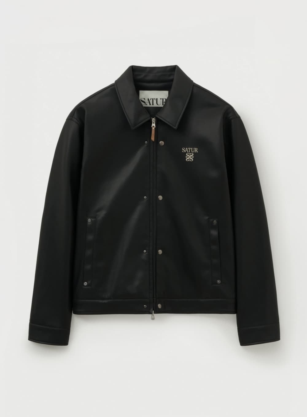 Teo Synthetic Leather Collar Jacket - Black