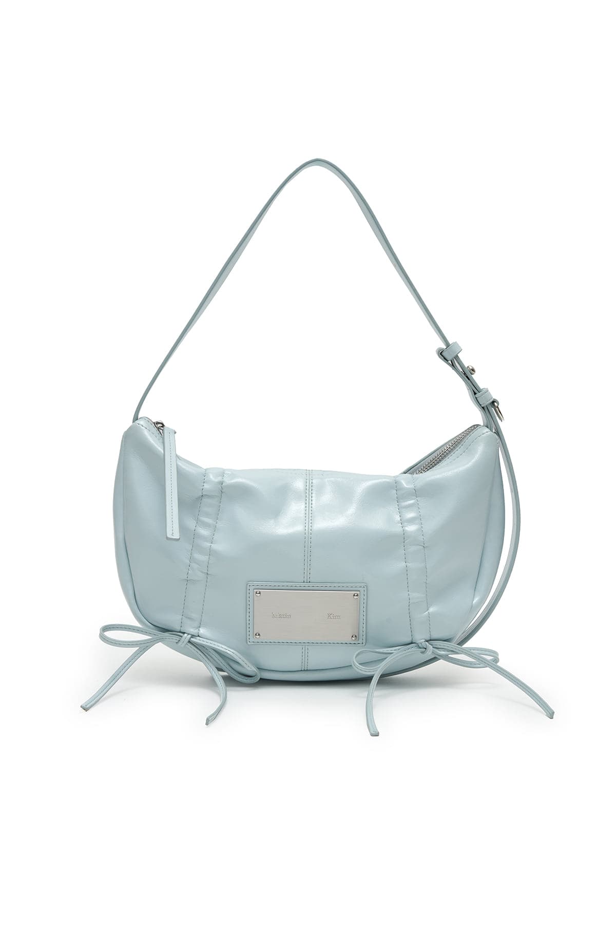 HALF SHIRRING RIBBON ROUND BAG IN SKY
