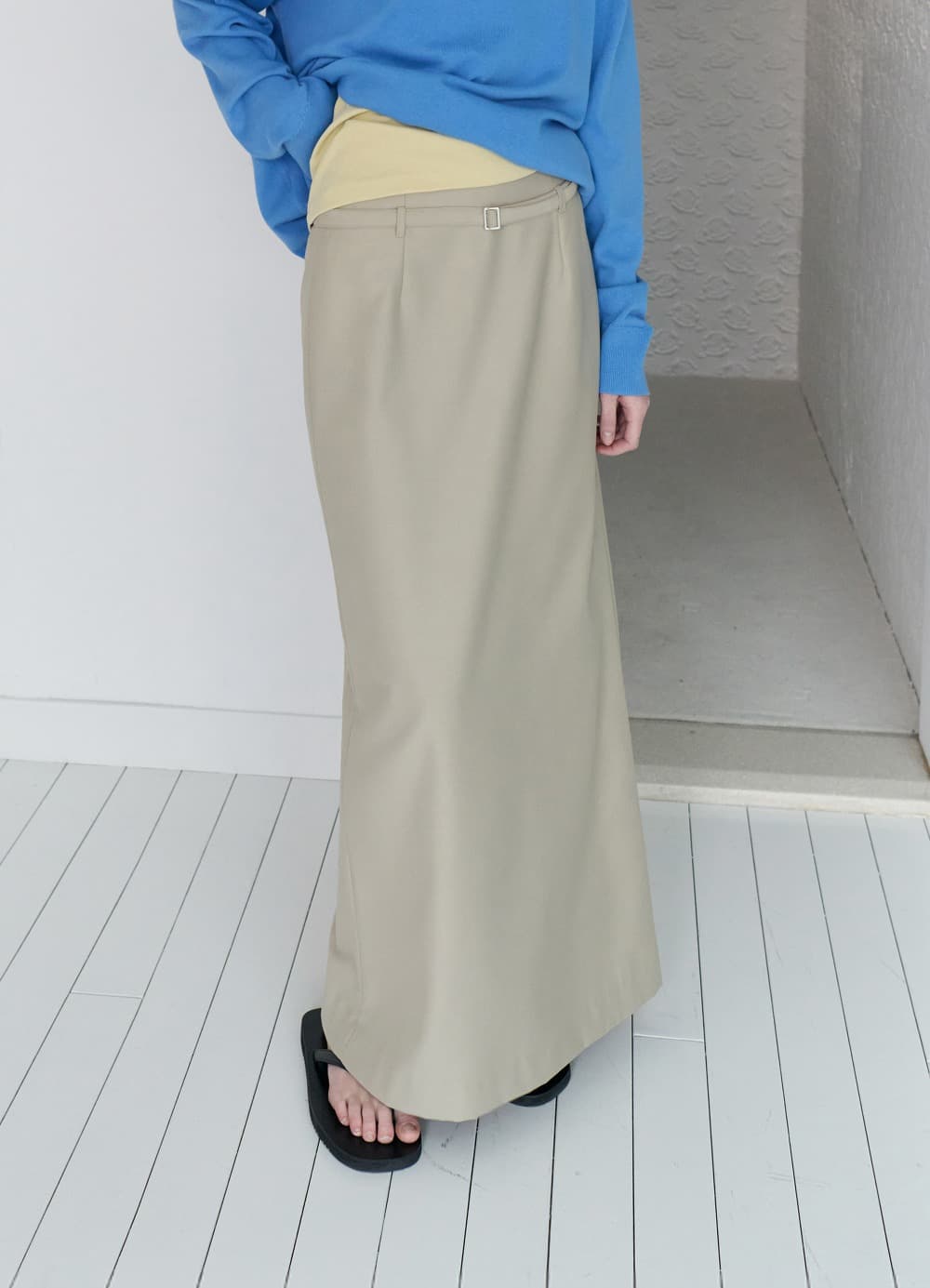 Belted Double Slit Maxi Skirt - Pebble Beige