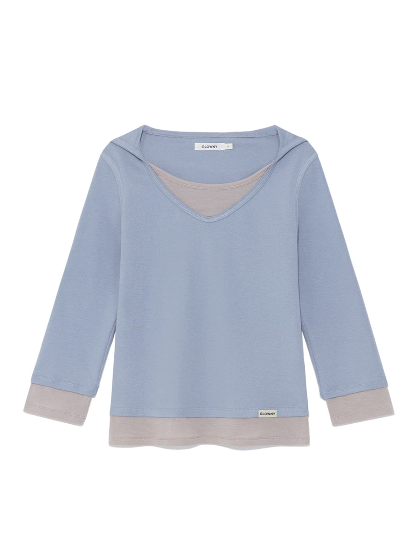 3/4 LAYERED CONTRAST HOODIE (DUST BLUE)