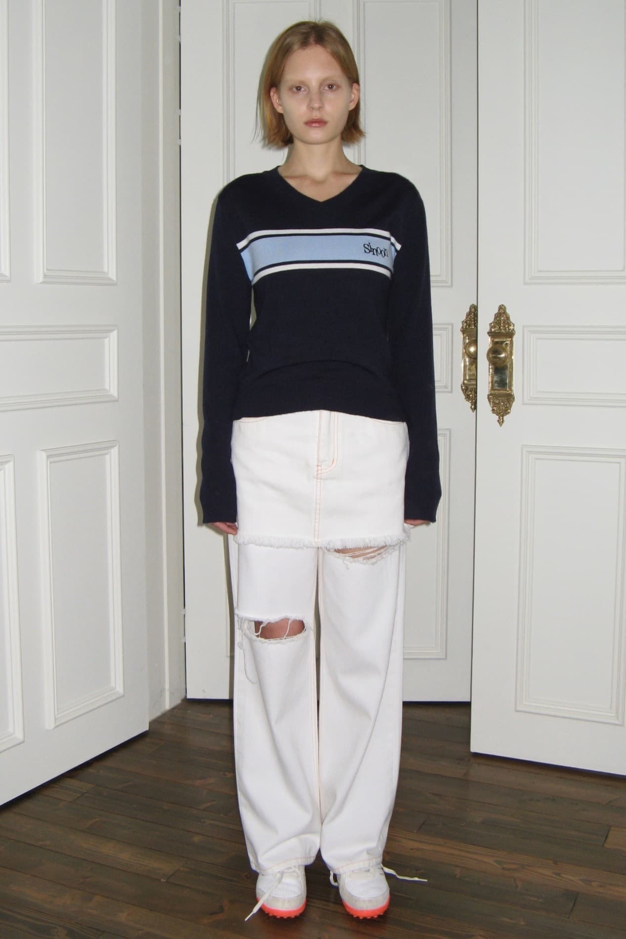 Washed Damage Denim Pants (Off White)