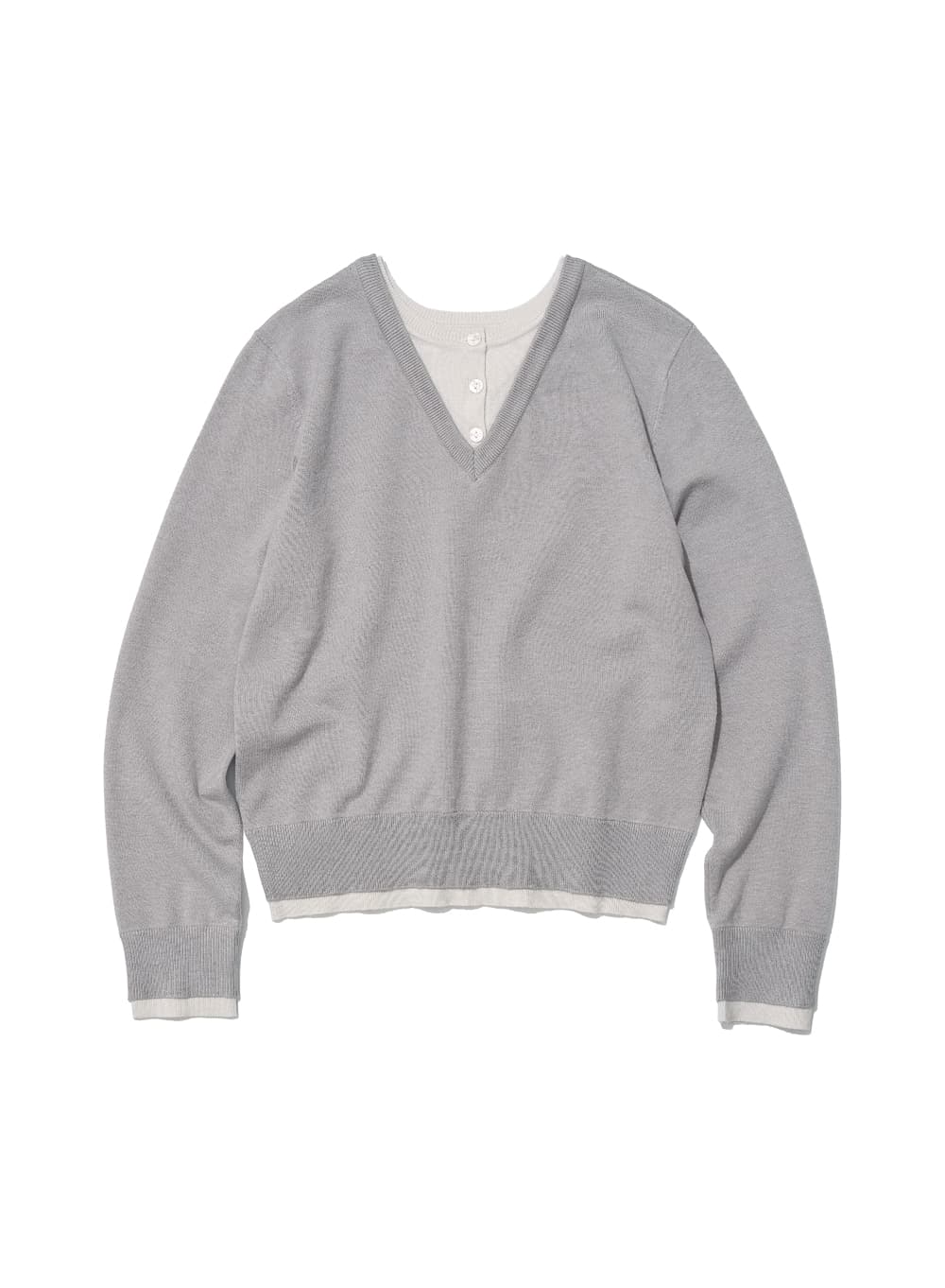 COLORBLOCK DOUBLE LAYERED KNIT SWEATER_LIGHT GREY