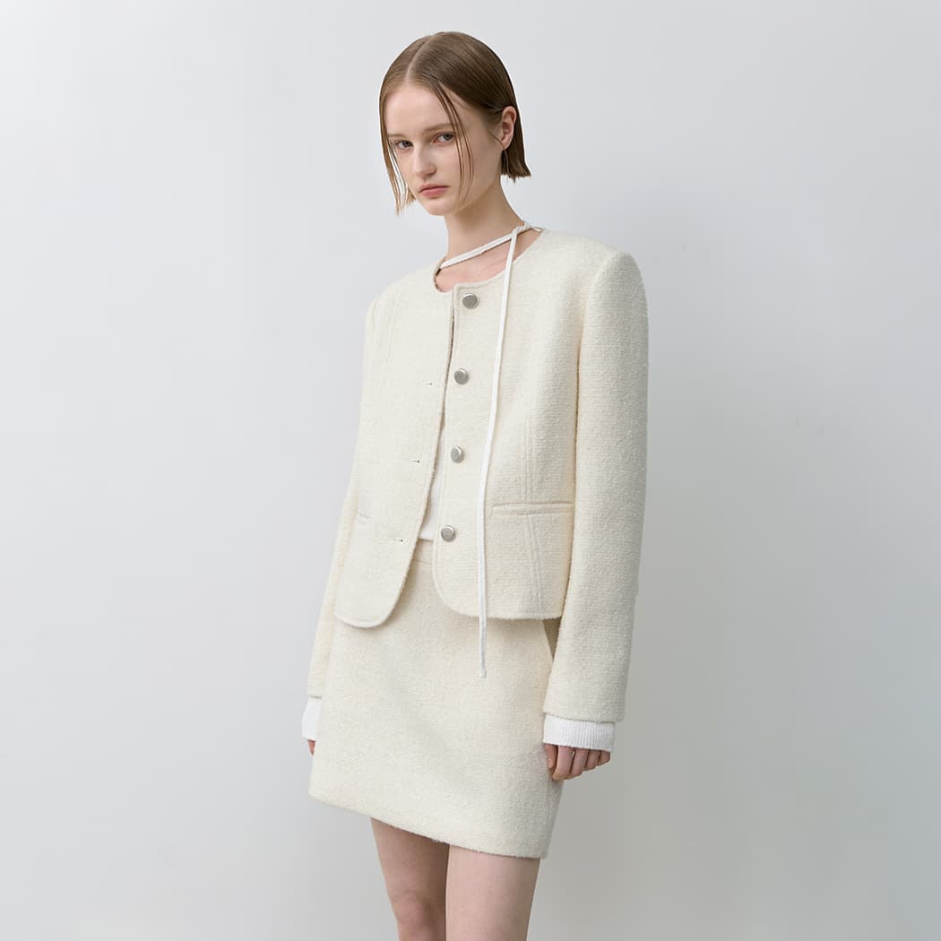 (SK-4998)SPRING BOUCLE SET-UP SKIRT