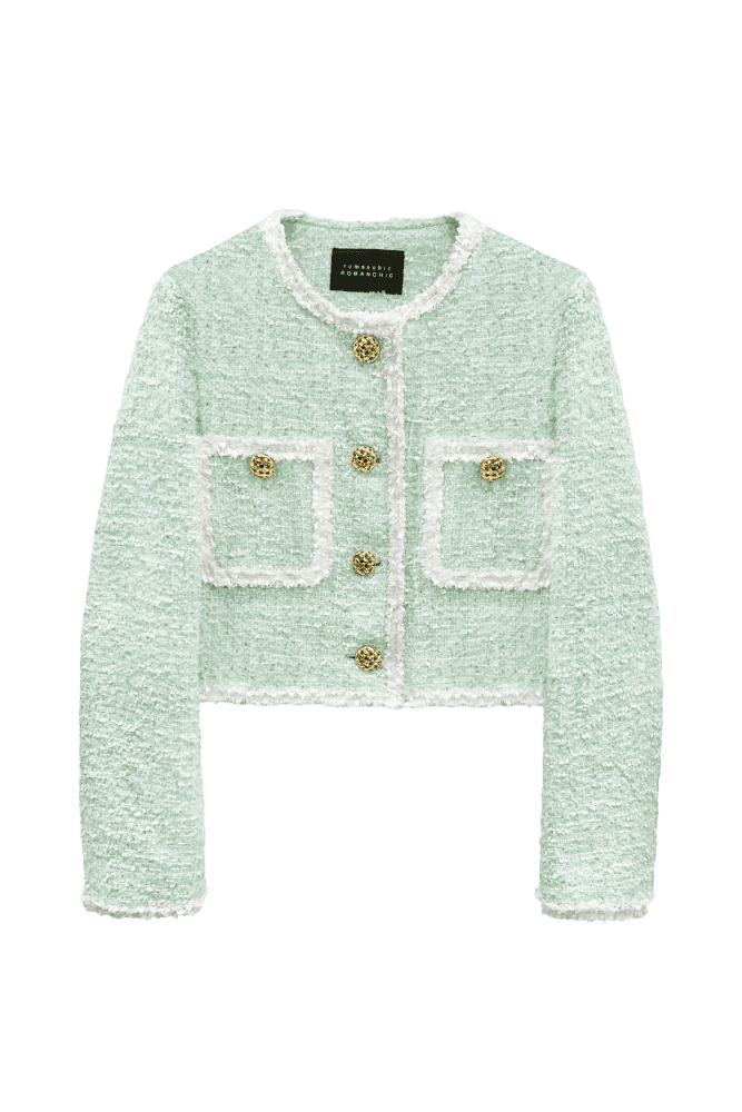 Blush Tweed Crop Jacket (Mint)