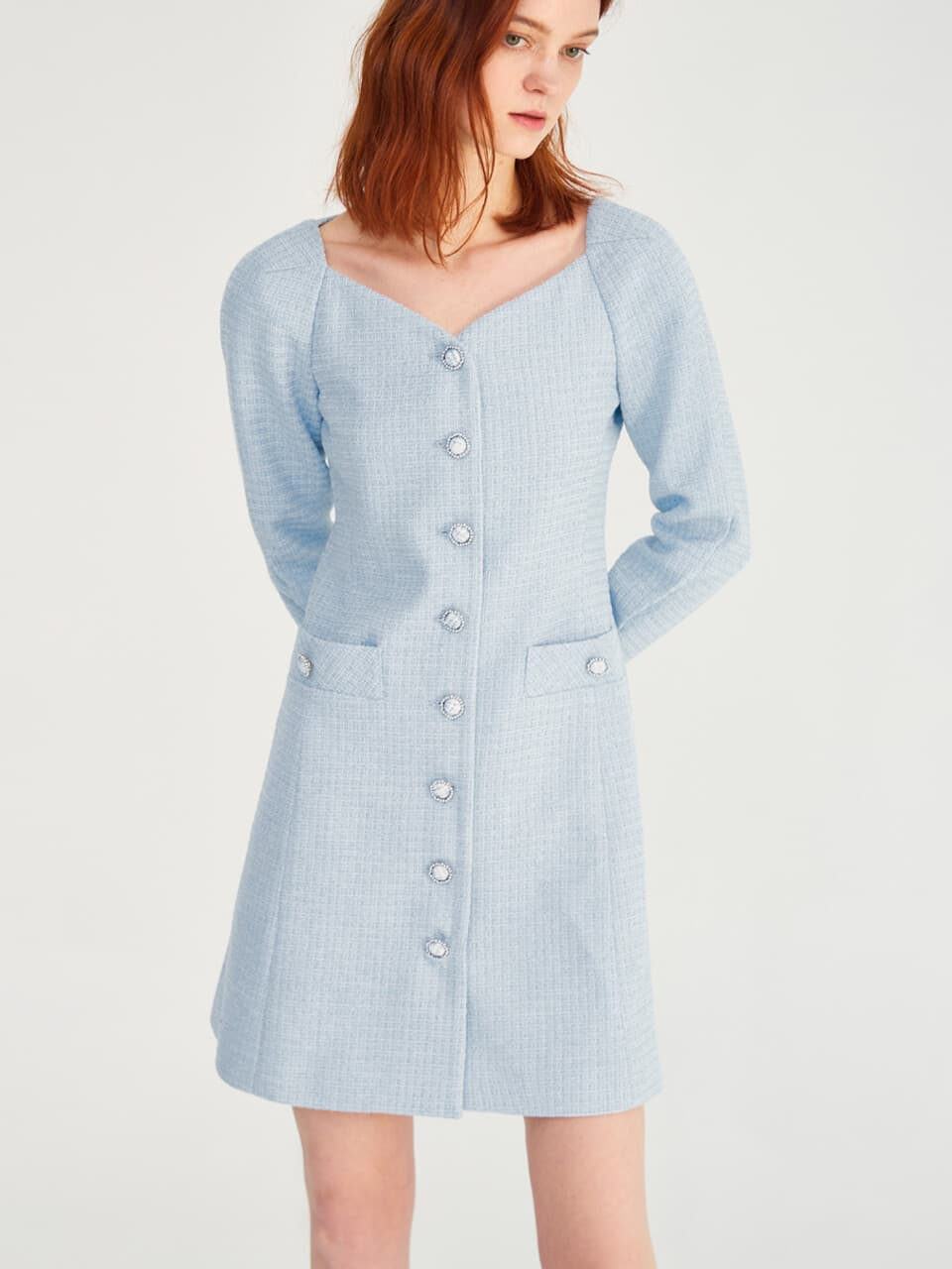 Heart Tweed Dress (Skyblue)