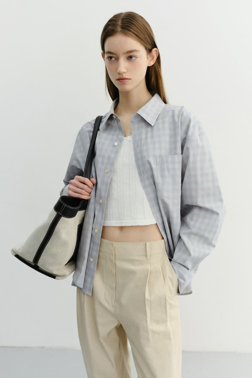 UNISEX CROPPED CHECKED SHIRT SOFT BLUE CHECK_UDSH6A116B1