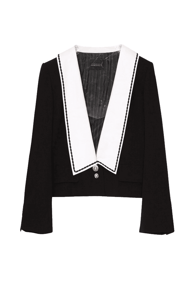 Wide Sailor Collar Cropped Jacket (Black)