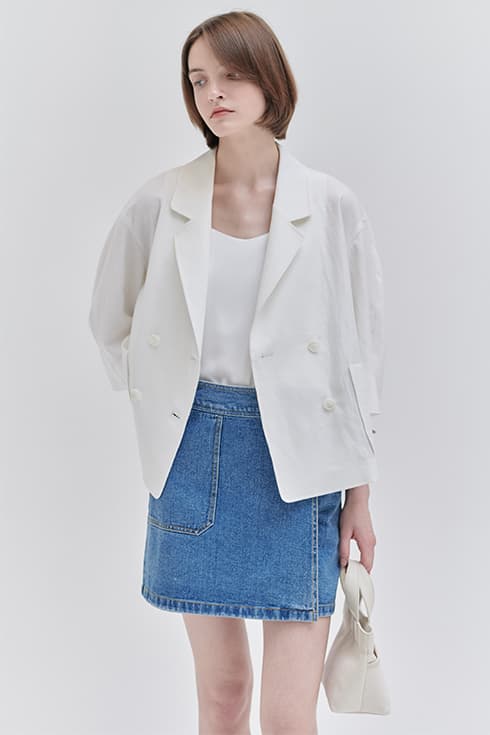 24MN linen crop casual jacket [WH]