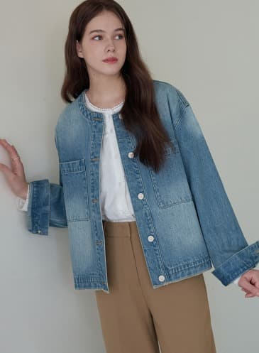 로우 엣지 크루넥 데님 자켓 [LIGHT BLUE]