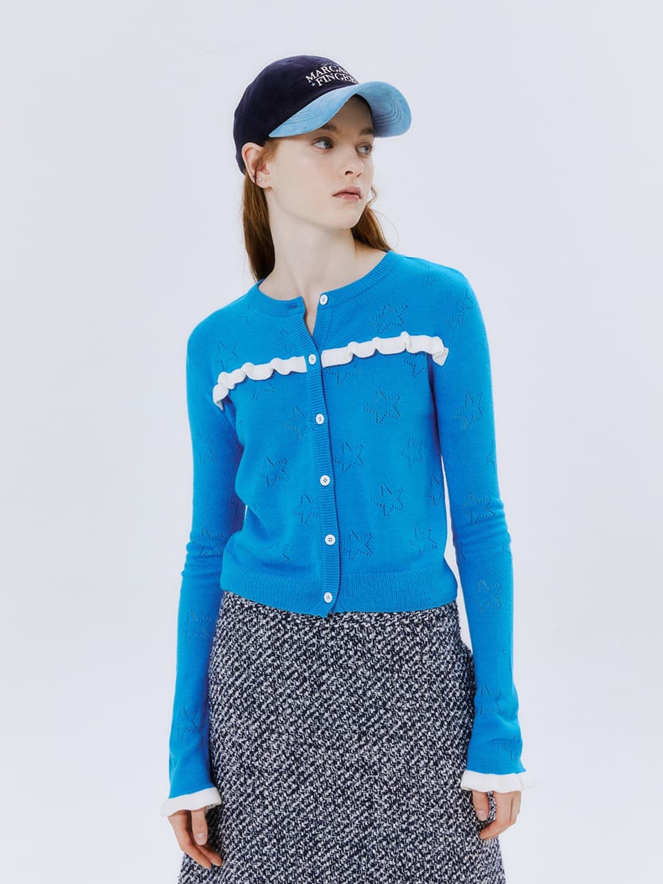 STAR PUNCHING KNIT CARDIGAN (BLUE)