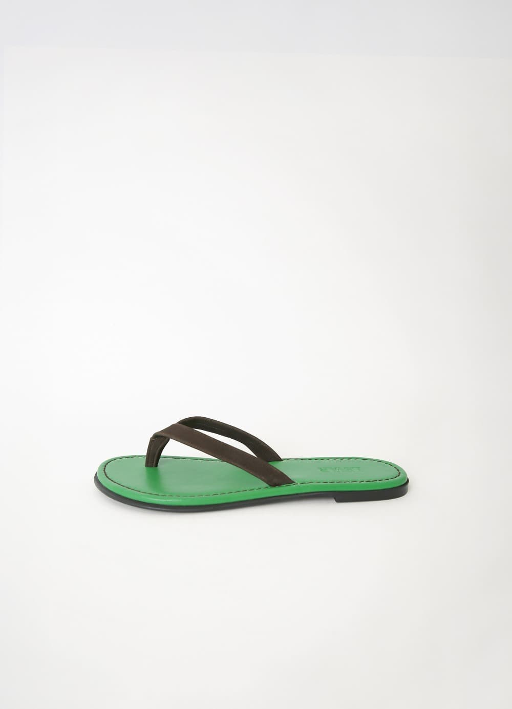 Color Leather Flip Flops - Green/Brown