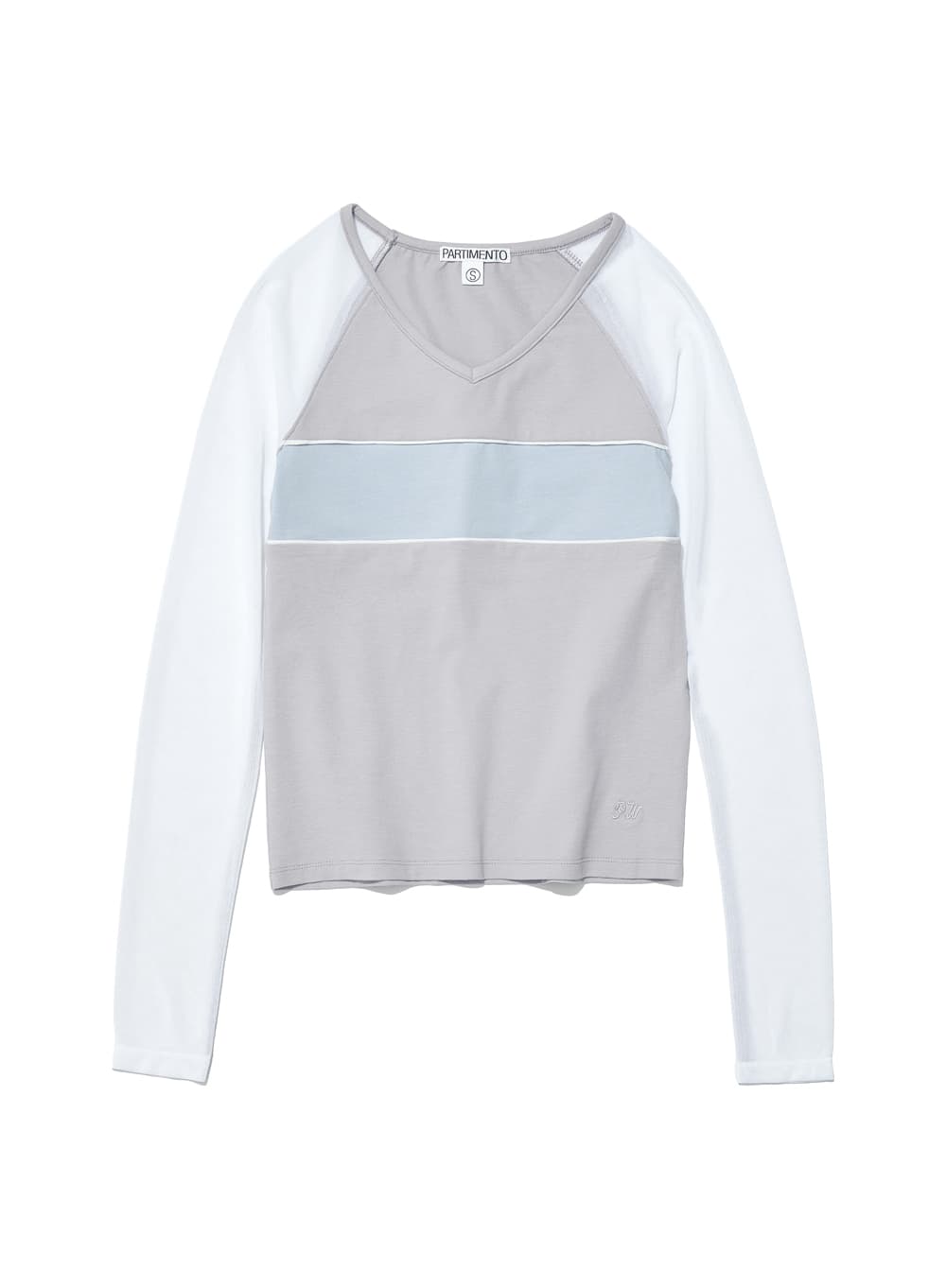 V-NECK MULTI COMBI LONG SLEEVE TEE_LIGHT GREY